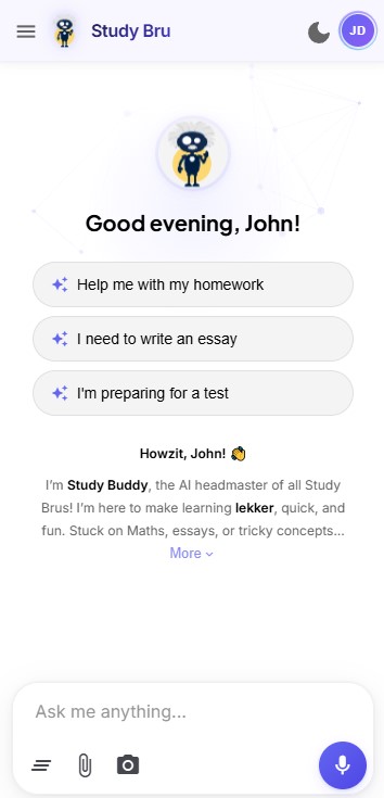 StudyBru mobile interface